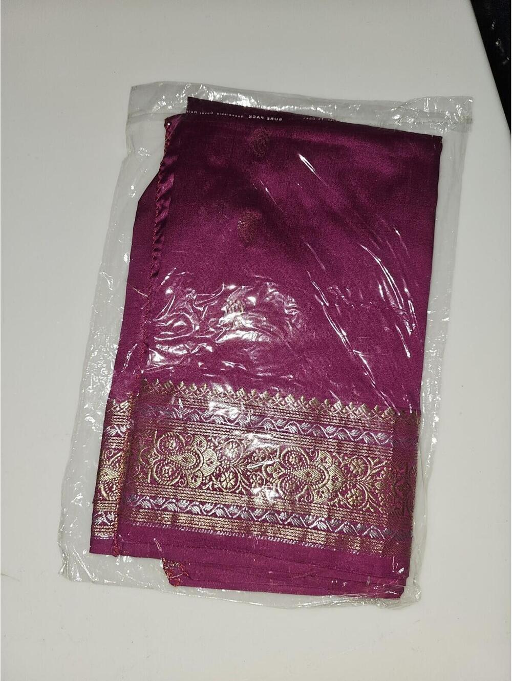 Jewels By Kris Pure Silk Handloom Shawl Wrap Magenta Pink Gold Zari Sealed Vtg